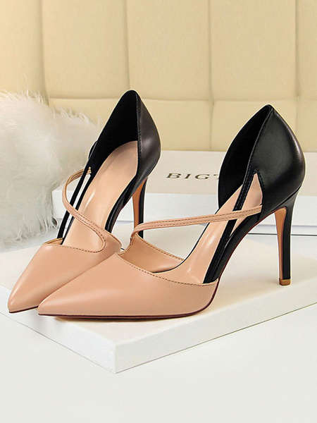 Milanoo Nude High Heels Women Pointed Toe Strappy Stiletto Pumps