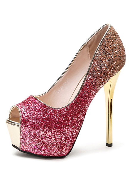 Milanoo Women High Heels Glitter Platform Peep Toe Stiletto Heel Prom Shoes Party Shoes