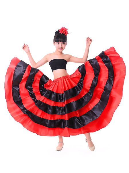 Milanoo Kids Dance Costumes Black Layered Billowing Skirts Flamenco Dress Paso Doble Spanish Skirt f