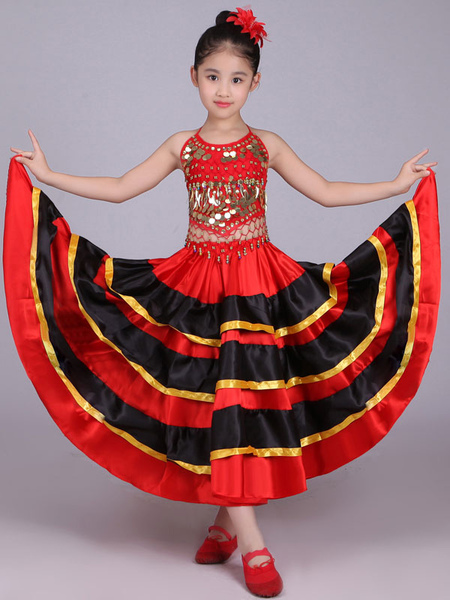 Milanoo Kids Belly Dance Costumes Red Flamenco Dress Paso Doble Costumes Spanish Skirt for Girls Car