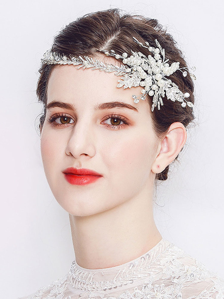 Milanoo Wedding Headpieces Silver Rhinestone Pearl Headband Bridal Hair Accessories