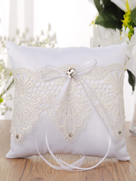 Milanoo Wedding Pillow Lace Rhinestones Bows Ring Bearer Pillows