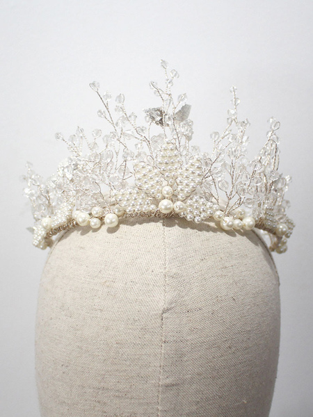 Milanoo Silver Wedding Tiara Crown Pearls Crystal Headpieces Bridal Hair Accessories