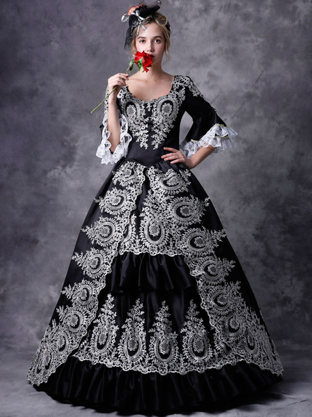costume rétro noir robe victorienne à capuche mascarade robes de bal royal vintage costumes déguisements halloween