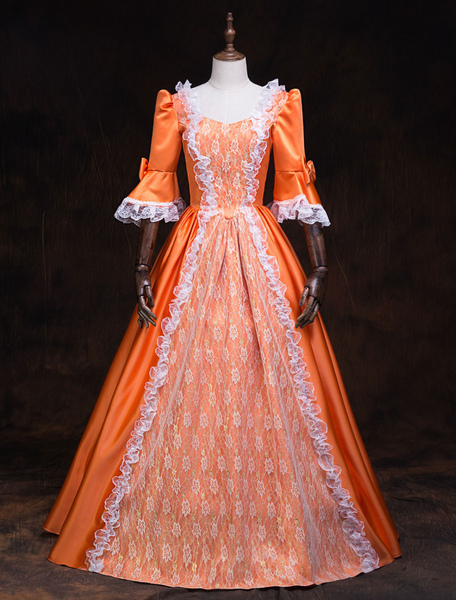 Image of Carnevale Abito vittoriano Royal Retro Orange Baroque Masquerade Ball Gowns Ruffles Vintage Costume Halloween