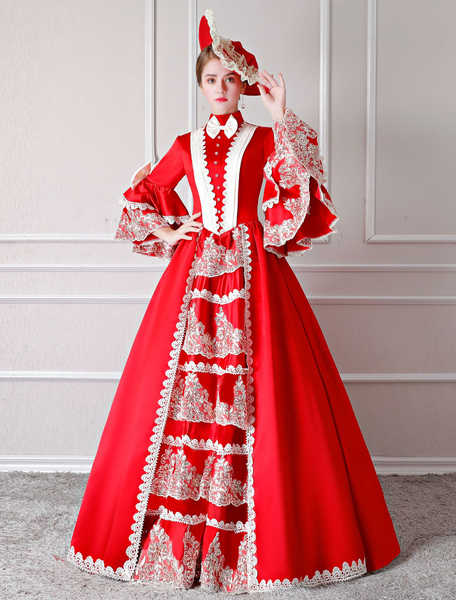 Milanoo Victorian Dress Costume Women's Red Baroque Masquerade Ball Gowns Trumpet Half Sleeves Victo