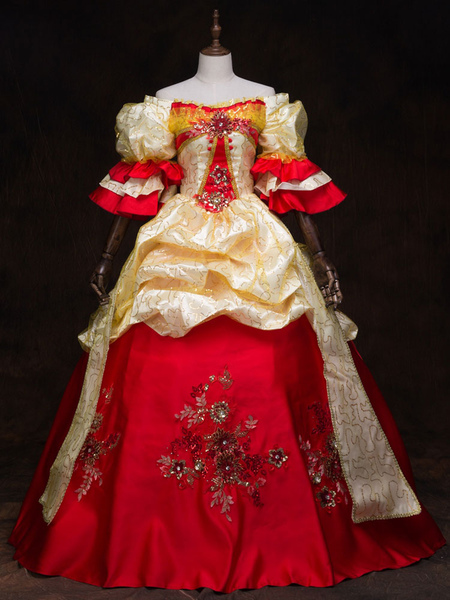 Image of Carnevale Abito vittoriano Costume retrò rosso Donne Abiti da ballo in travestimento barocco Royal Costume vintage Costume Halloween