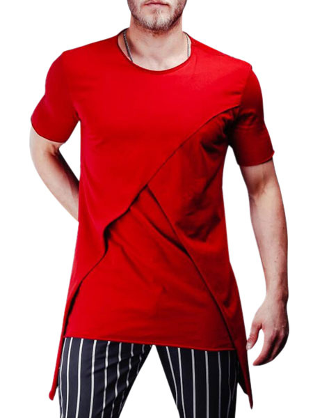 Image of Men Black T Shirt Irregular Design Cotton Short Sleeve Casual T Shirt