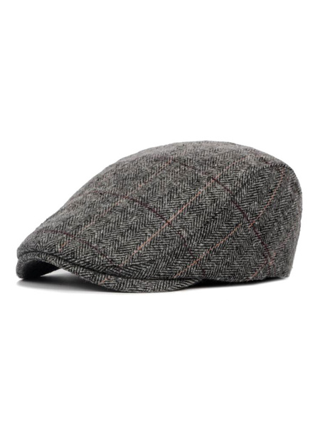Image of Men Flat Cap Wool Plaid British Style Tweed Hat