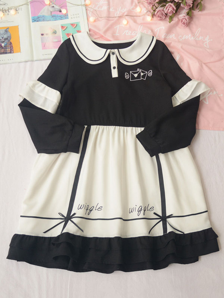 Image of Sweet Lolita OP Dress Love Letter Chiffon Frill Two Tone Lolita One Piece Dress