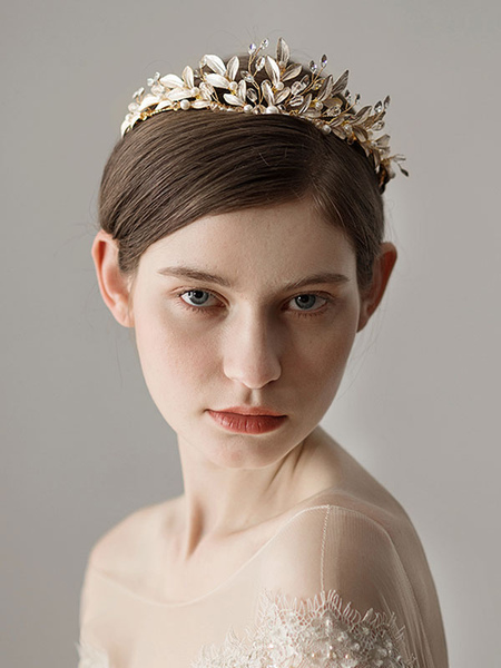 

Milanoo Gold Wedding Headpieces Rhinestones Pearls Beaded Tiara Crown Bridal Hair Accessories, Blond