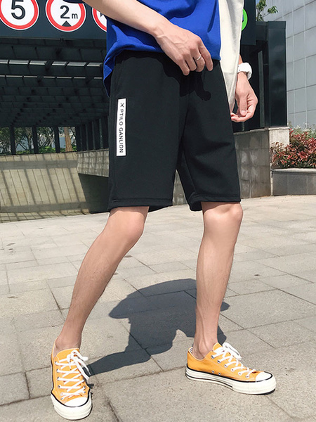 Image of Shorts For Man Casual Letters Print Elastic Waist Polyester Summer Outdoor Shorts