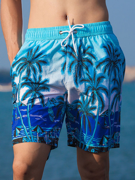 Image of Mens Swim Trunks For Beach Swimwear Drawstring Waist Hawaiian Summer Board Shorts