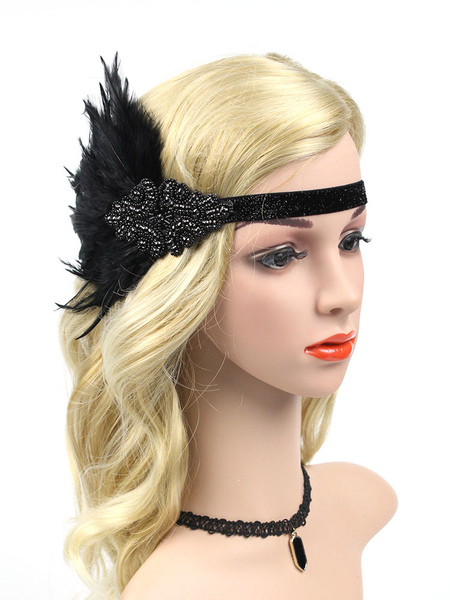 Milanoo Flapper Headpieces Feathers 1920s Great Gatsby Headband Rhinestone Women Vintage Hair Access