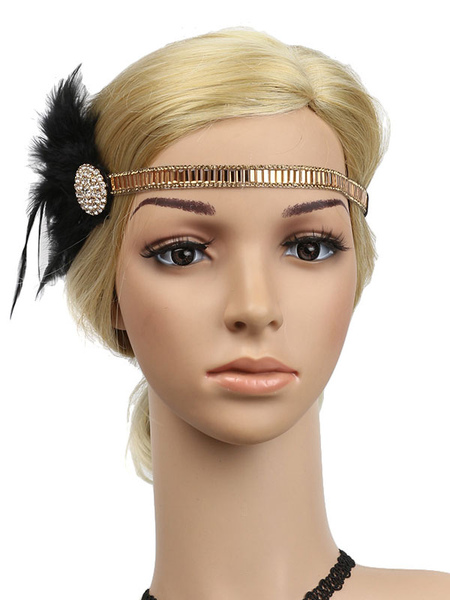 

Milanoo Flapper Headpieces 1920s Great Gatsby Headband Feather Rhinestone Women Retro Hair Accessori, Blond
