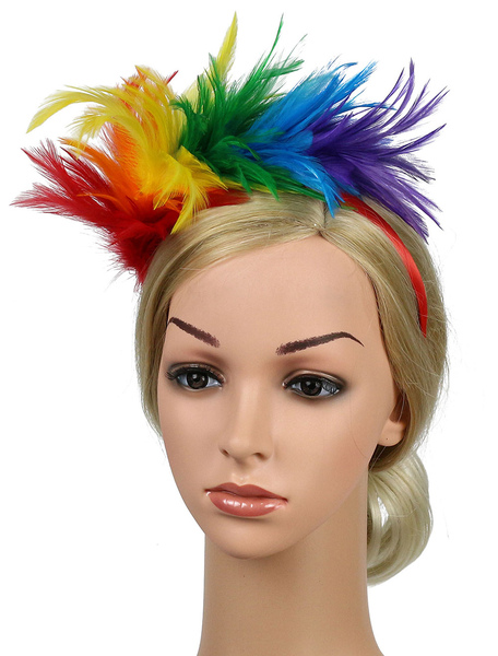 Milanoo Women Feather Headband Rainbow Color Headpieces Halloween Costumes Hair Accessories