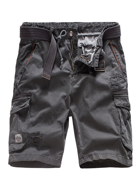 Image of Grey Cargo Shorts Men Cotton Pockets Casual Shorts