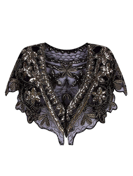 Milanoo Retro Women Wrap Flapper 1920s Fashion Style Great Gatsby Sequins Shawl Cape Halloween