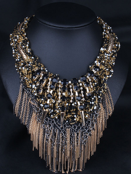 Milanoo Flapper Retro Necklace 1920s Great Gatsby Gem Chain Fringe Women Choker Necklace Halloween