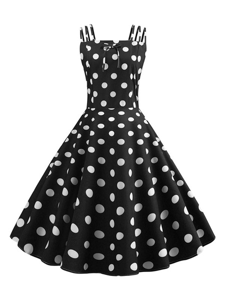Image of 1950s Retro Dress Polka Dot Woman Sleeveless Rockabilly Dress