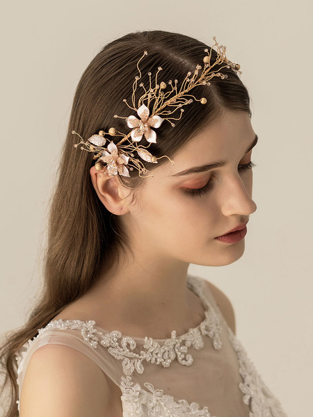 Milanoo Wedding Hair Accessories Gold Flowers Detail Headband For Bride