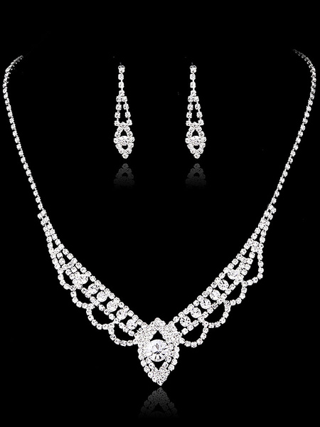 

Milanoo Silver Wedding Jewelry Rhinestones Jewelry Set For Bridal