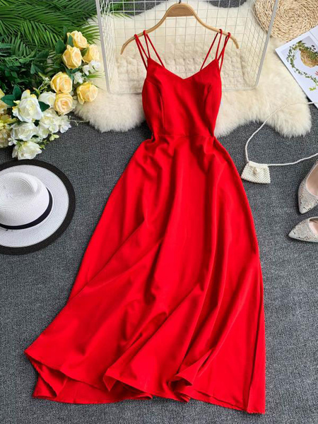Milanoo Maxi Slip Dresses Sleeveless Red Floor Length Long Warp Dress For Women