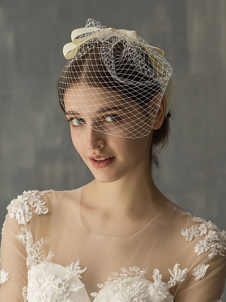 Image of Wedding Hair Accessories Mesh Bow Birdcage Veil