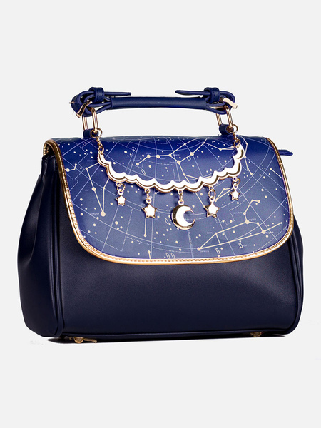Milanoo Classic Lolita Bag Constellation Galaxy Print Blue Leather Lolita Handbags