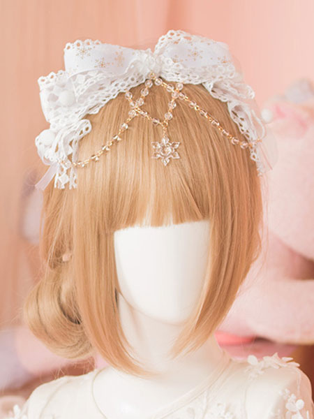 Milanoo White Lolita Head Bow KC Sweet Chain Lolita Hair Accessories