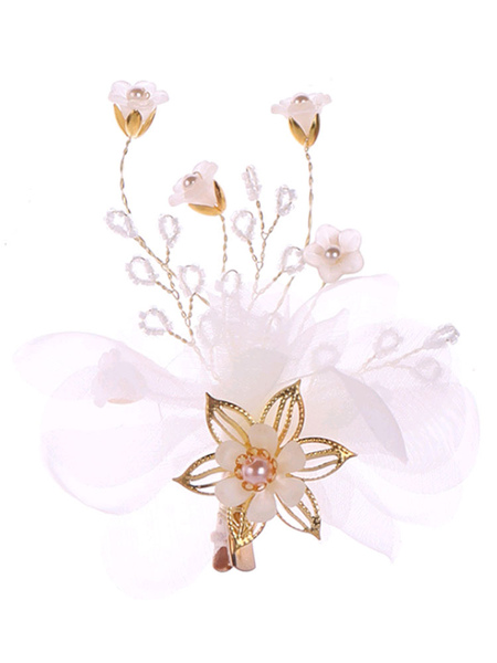Wedding Hair Accessories White Flowers Pearls Hair Clip