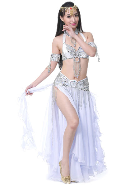Milanoo Belly Dance Costumes Split Rhinestones Ruffle Chiffon Women Performance Costume Halloween