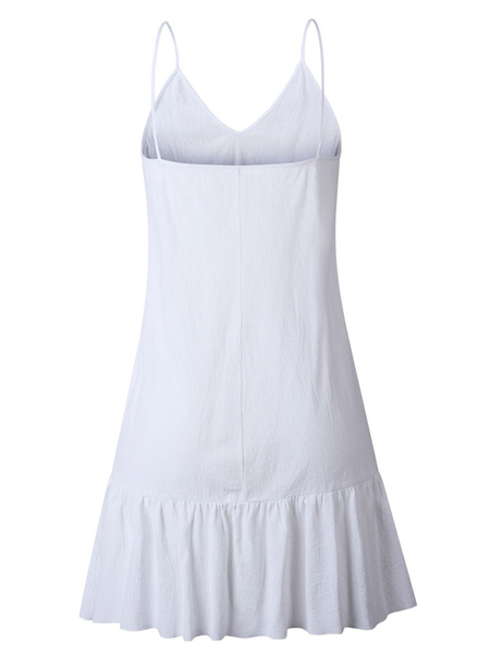 Oversized Summer Dress White Beach Dress Ruffle Women Slip Dress