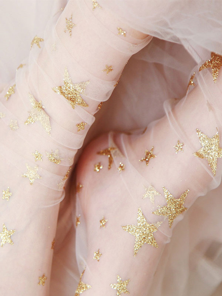 Image of Sweet Lolita Socks Pink Stars Print Sheer Loose Socks