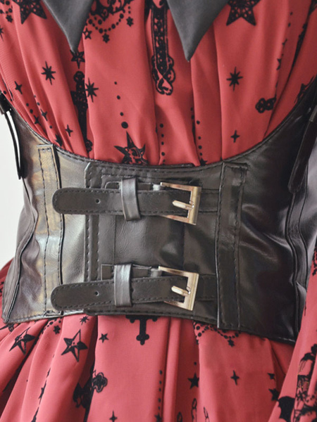 Image of Cintura Steampunk Lolita Corset Belt Black Buckle Leather Wide Belt