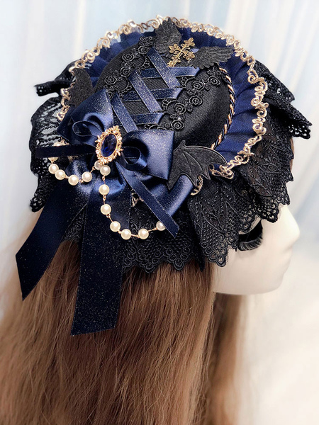 Milanoo Gothic Lolita Headdress Black Lace Chains Ribbons Headwear Lolita Hair Accessories