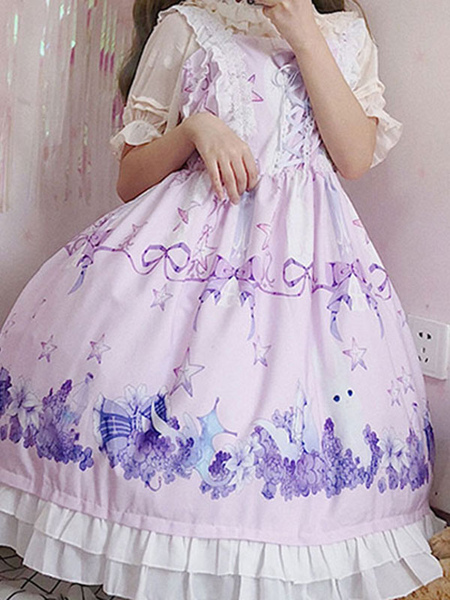 Milanoo Sweet Lolita JSK Dress Dreamland Flower Sea Of Bunny Printed Lolita Jumper Skirts