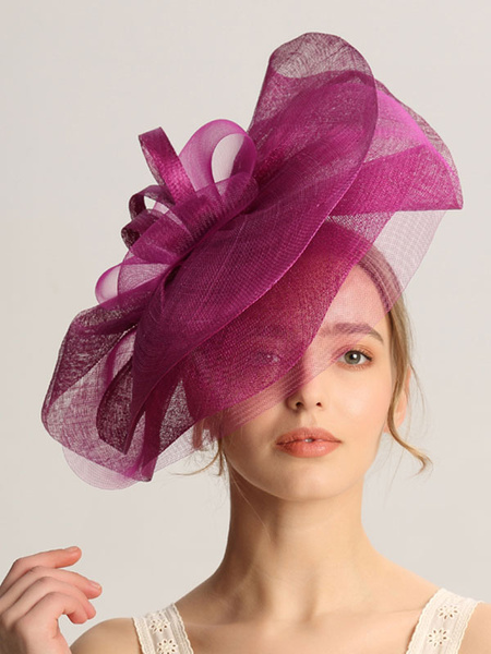 Image of Purple Wedding Hat Mesh Hair Accessories For Bride