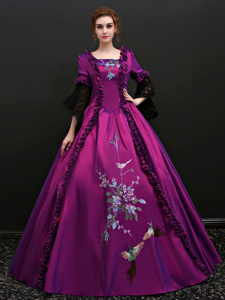 déguisement robe de soirée médiéval viole rétro costumes lacet robe brodée royal marie costume antoinette costume xviiie siècle halloween