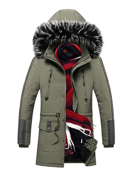 Image of Men's Parka Casual Hooded Coat With Pockets And Fur For Winter