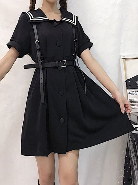 

Milanoo Military Style Lolita OP Dress Buttons Short Sleeves Lolita One Piece Dresses, Black