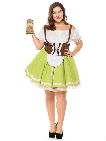 Image of Carnevale Costumi di Halloween Costume da ragazza di birra Abito con volant multicolore verde erba Costumi di vacanze da ragazza di birra Costumi di Oktoberfest Halloween