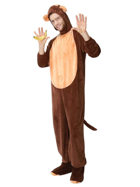 Milanoo Halloween Costumes Men\'s Animal Costumes Deep Brown Monkey Winter Sleepwear Animal Costume