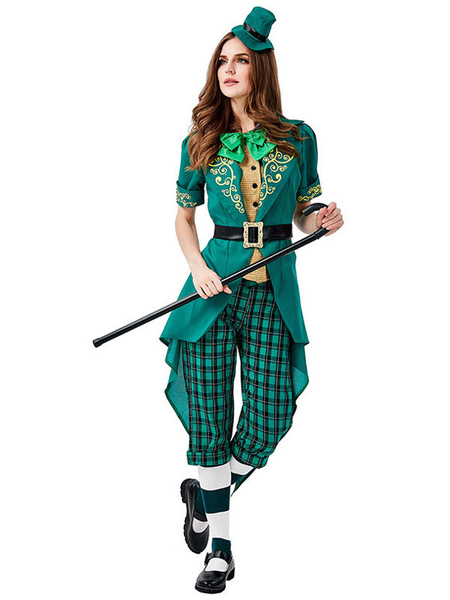 Milanoo Irish Holiday Costumes St.Patrick\'s Day Women Green Texudo Belt Cravat Saint Patrick's Day