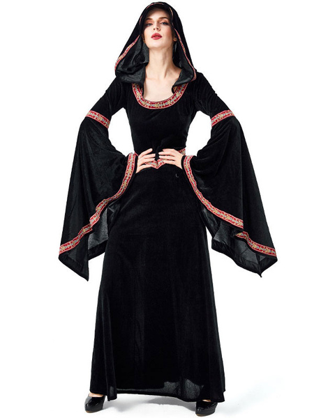 Milanoo Halloween Costumes Women\'s Witch Retro Black Clothes Halloween Holidays Costumes