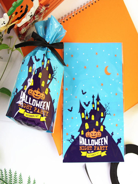 Image of Blue Halloween Bags Print 50 Pieces Holidays OPP Bag