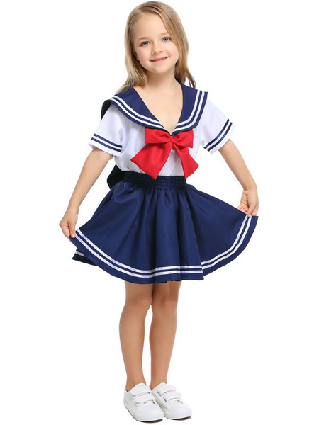 Milanoo Halloween Costumes For Kids Dark Navy School Girl Kid\'s Top Skirt