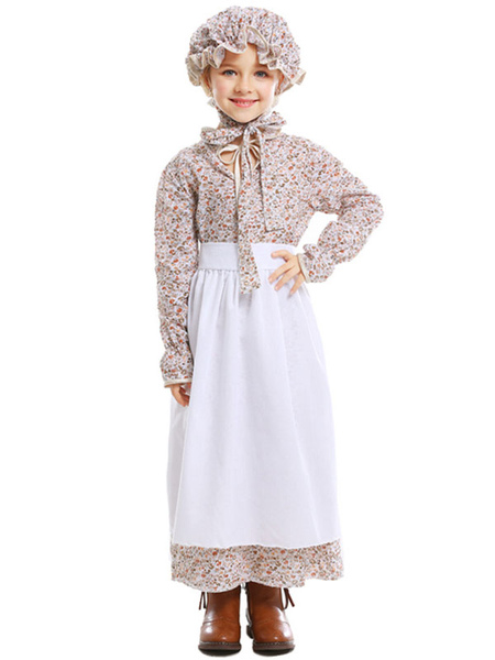 Milanoo Kids Carnival Costumes Light Apricot Fairytale Cotton Dress With Hat For Child