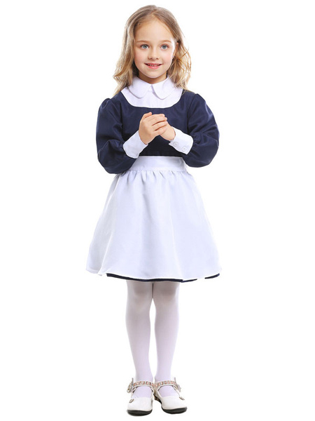 Milanoo Carnival Costumes For Kids Deep Blue Nurse Polyester Dress With Lower Body Apron For Child
