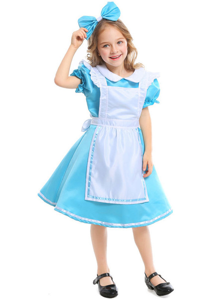 Milanoo Carnival Costumes For Kids Light Sky Blue Alice In Wonderland Girls Dress With Headwear